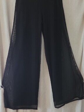 JS Collections Black Wide-Leg Sheer Overlay Pull-On Pants